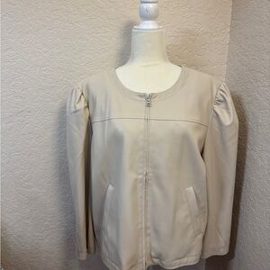 Ann Taylor Womens Cream Faux Leather Zip-Front Jacket